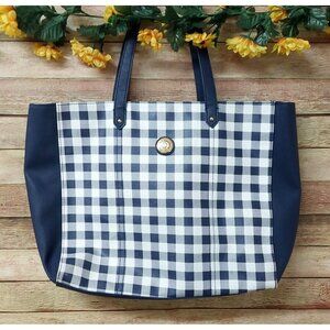 Tommy Hilfiger Navy Blue & White Plaid Large Tote Purse Shopper Shoulder Bag